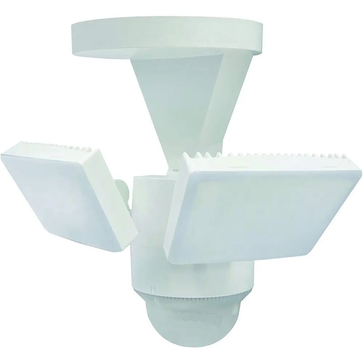 White iq america led motion security light with three frosted plastic panels eave mount 1100 lumen 120v
