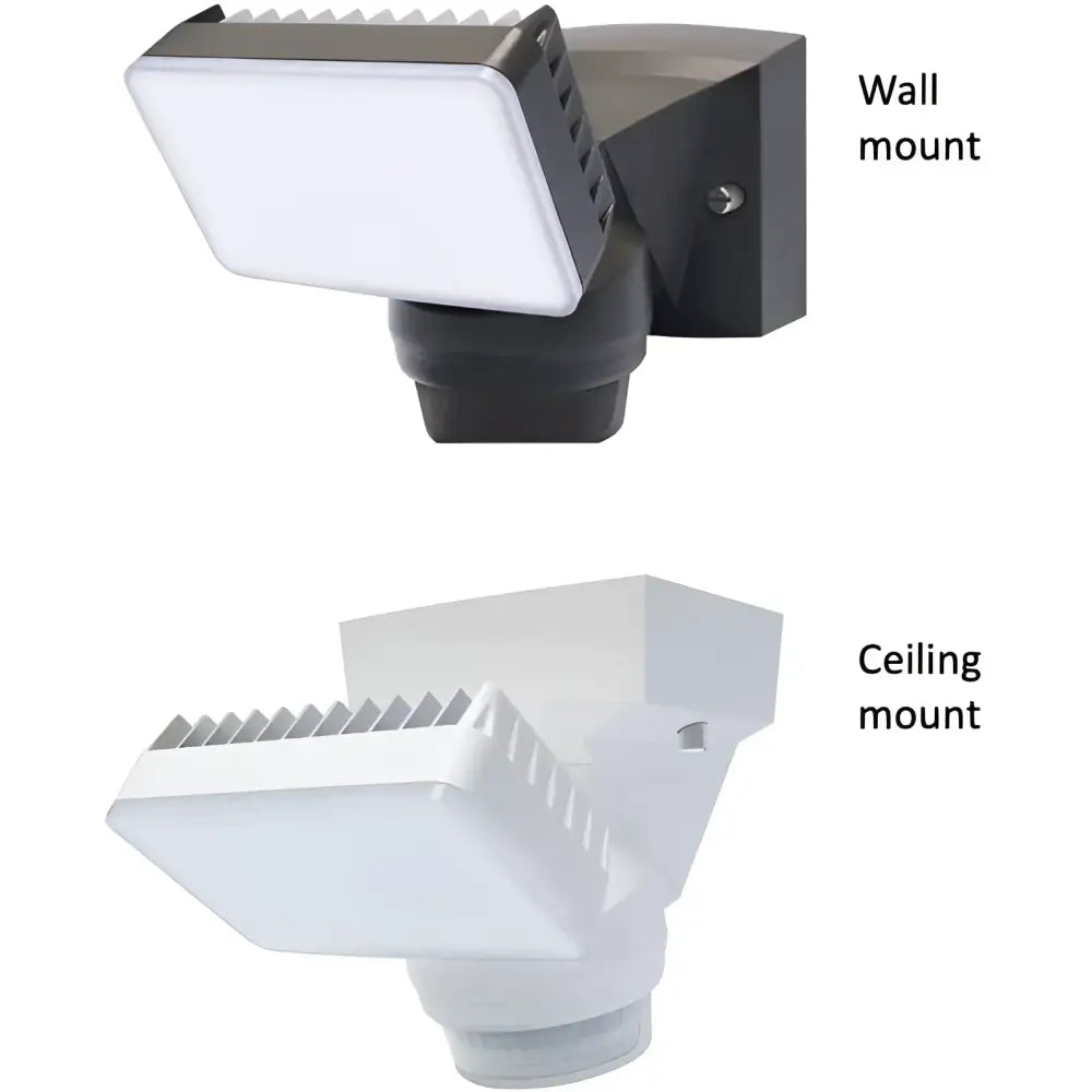 Iq America white led security flood light with black bracket for wall or ceiling mount outdoor security motion light