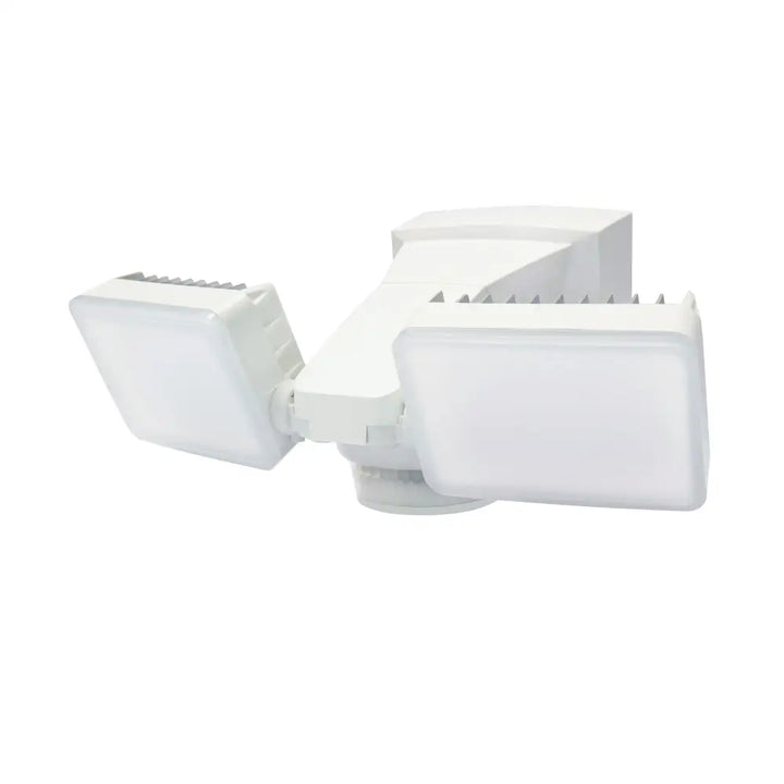 Iq america white LED outdoor security flood light with two adjustable heads and motion sensor for enhanced outdoor security