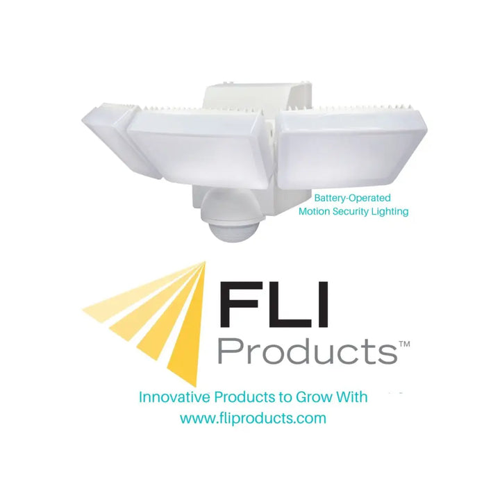 White IQ America battery powered security light with three angled LED panels and central motion sensor for outdoor use