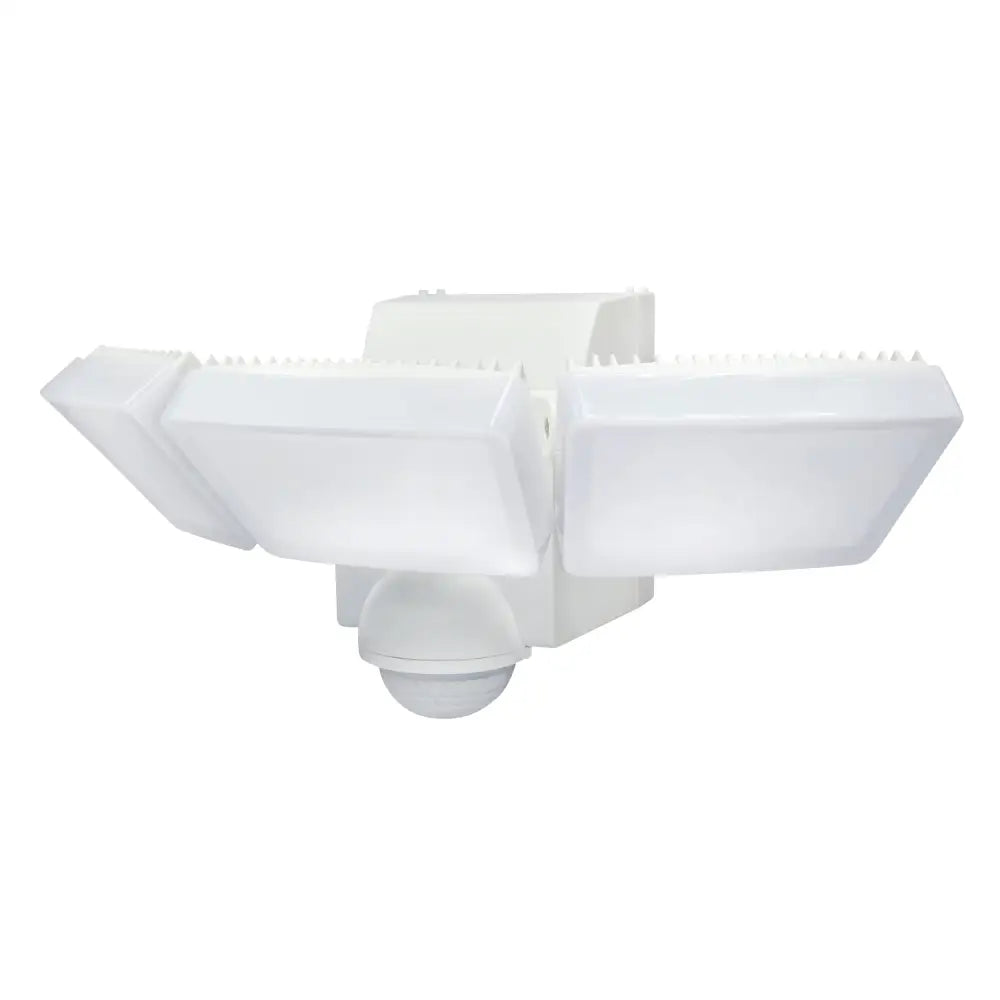 IQ America white battery powered security light with three adjustable LED panels and motion sensor flood light feature