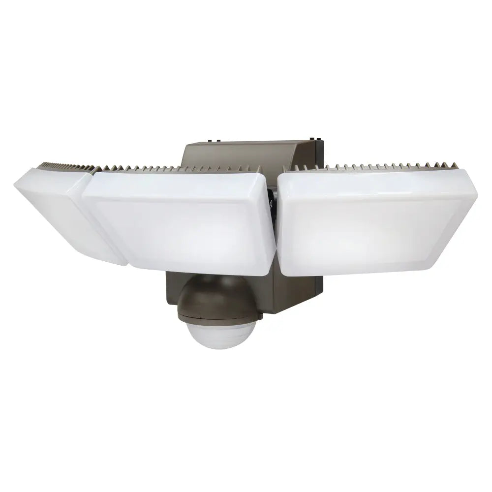 Brown iq america battery powered security light with three white frosted glass panels and motion sensor led flood light