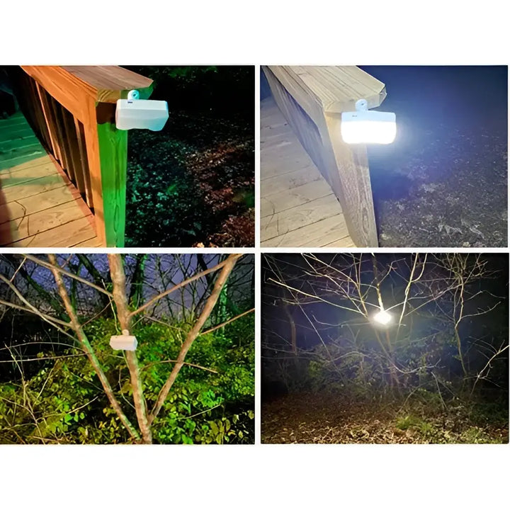 White rectangular iq america led motion security light with clip-on design for eave mount and outdoor use