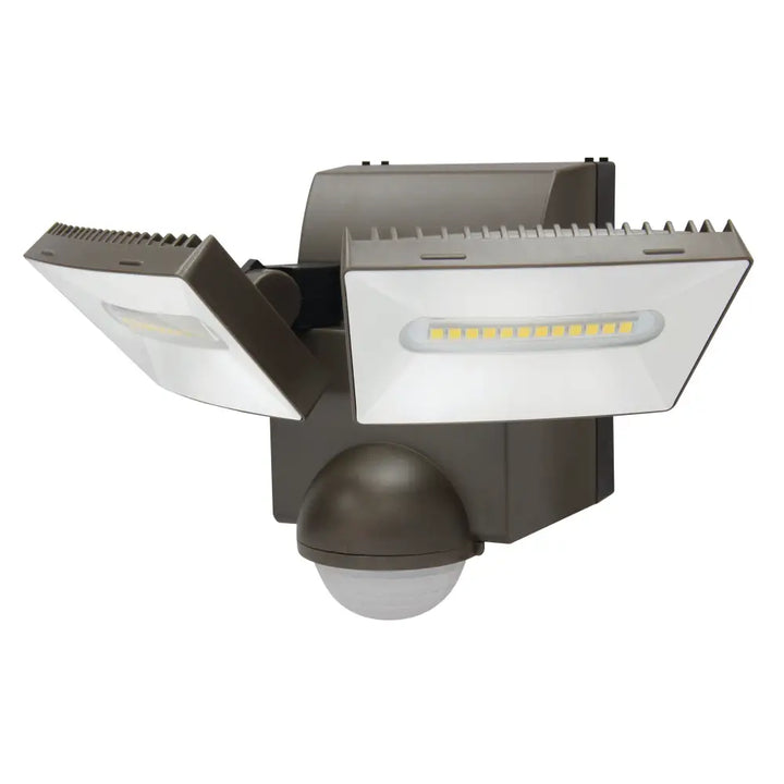 Brown and white iq america led motion security flood light with dual heads and battery powered motion sensor floodlight