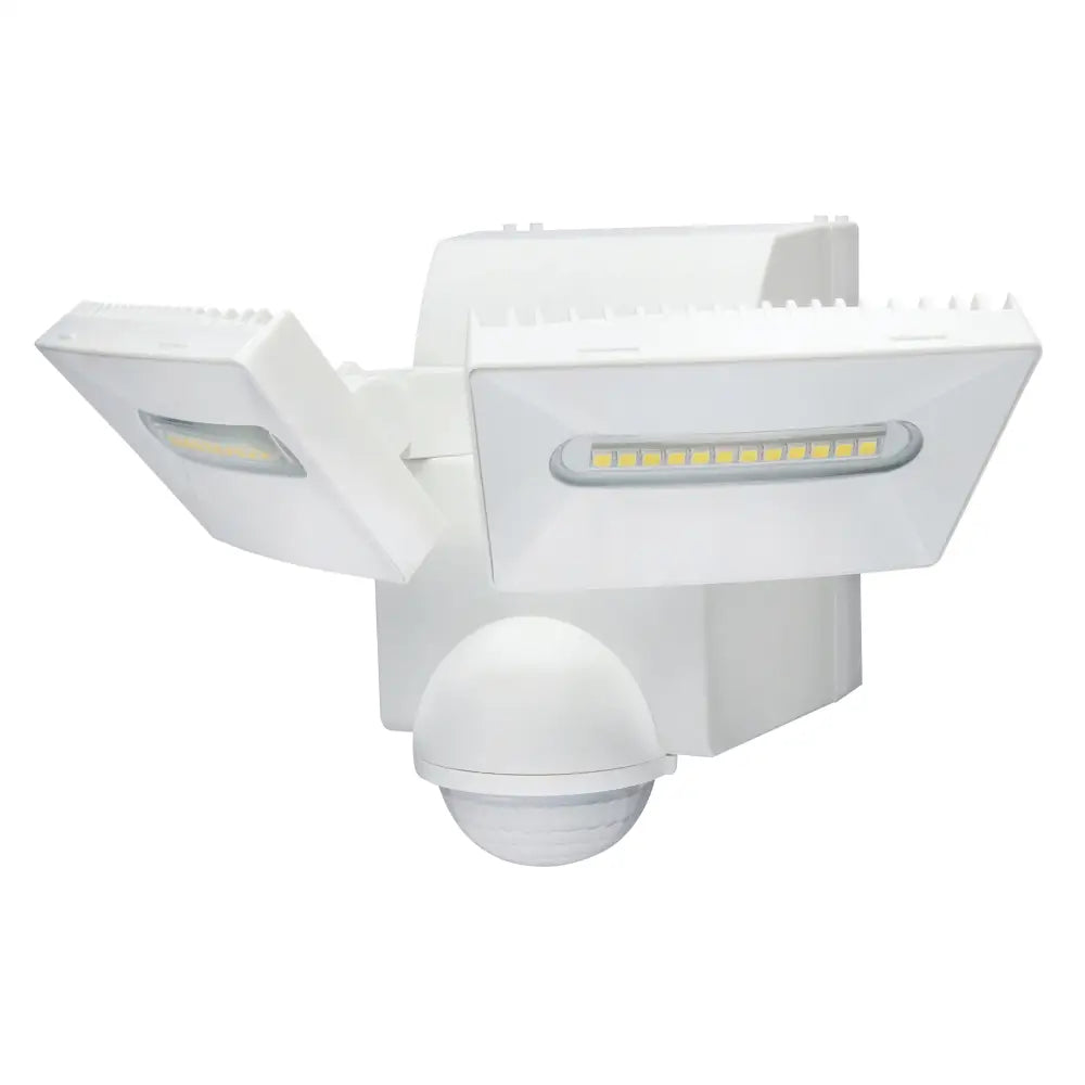 White IQ America LED motion security flood light with dual-directional motion sensor and 800 lumen battery powered design