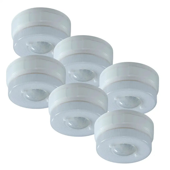 Six translucent white plastic caps with ribbed edges for iq america battery operated motion sensor led light