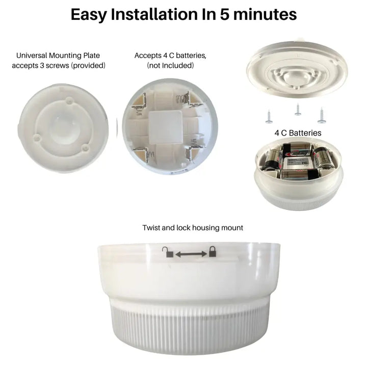 Iq america battery operated motion sensor led light white plastic ceiling light with textured base and screw mount