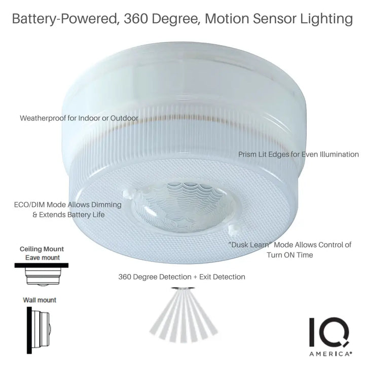 Iq America white translucent plastic ceiling-mounted battery operated motion sensor led light with prism-lit edges