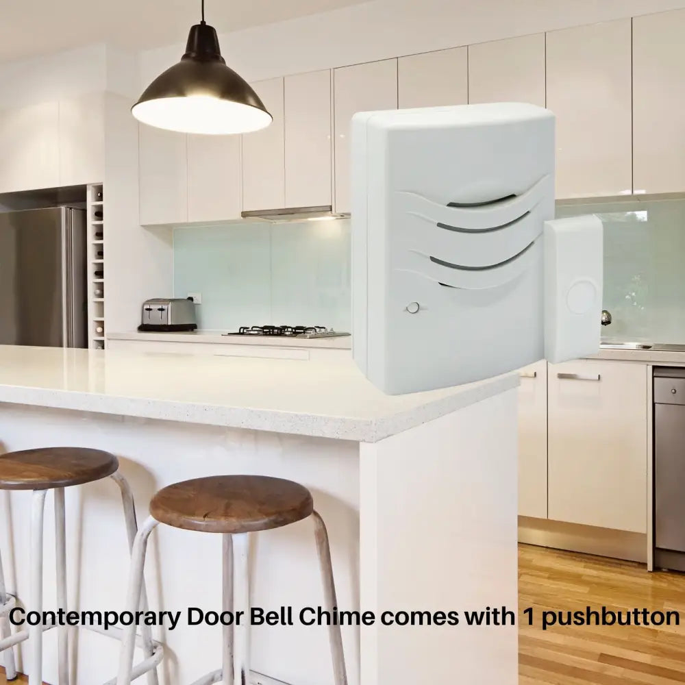 IQ America Portable Wireless Battery-Powered Door Chime Door Bell 1 Pushbutton 2 Melody Notes 100 foot Range White