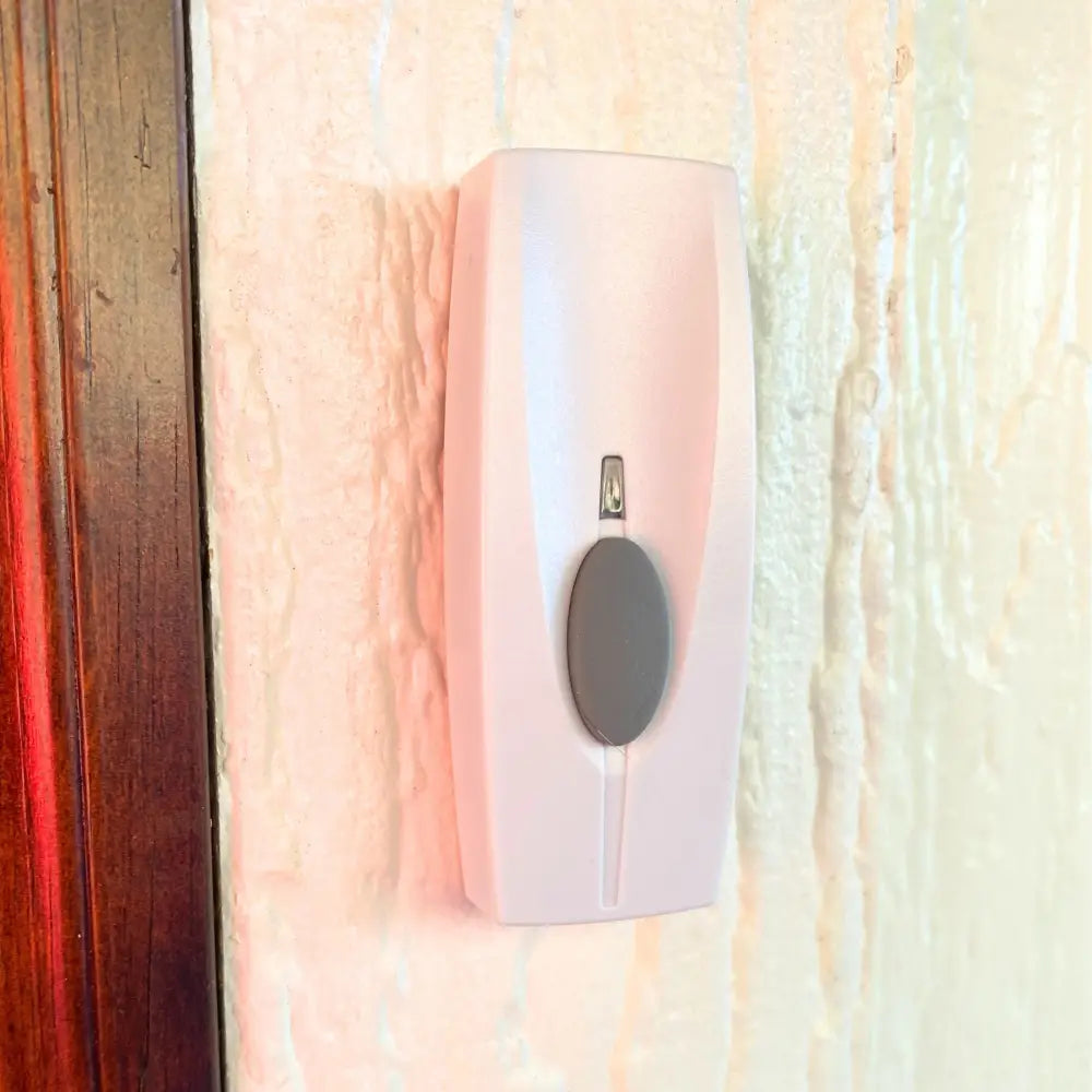 Iq america wireless battery powered door bell chime kit with pink plastic wireless portable door bell and gray button