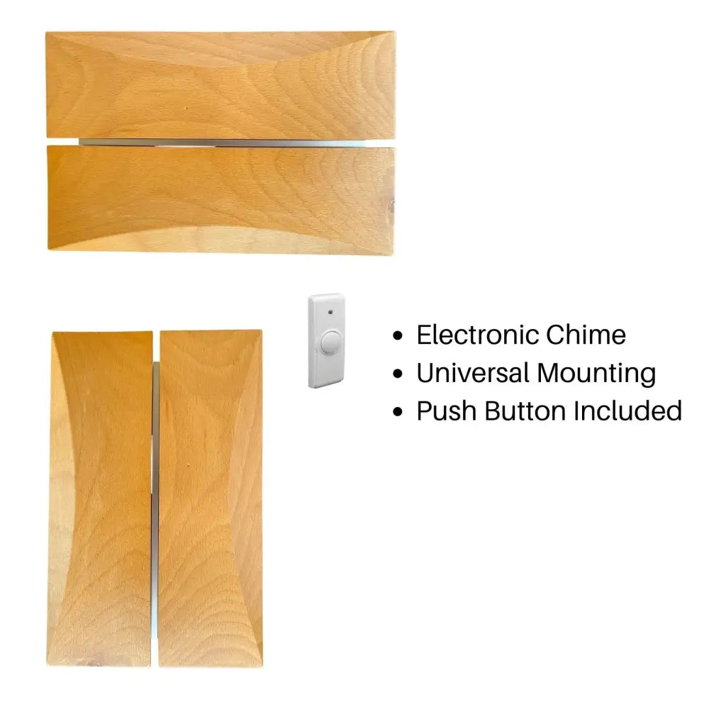 IQ America Wireless Battery-Powred Maple Wood Door Bell Chime 1 Pushbutton 3 Melody Notes Westminster Chime Volume