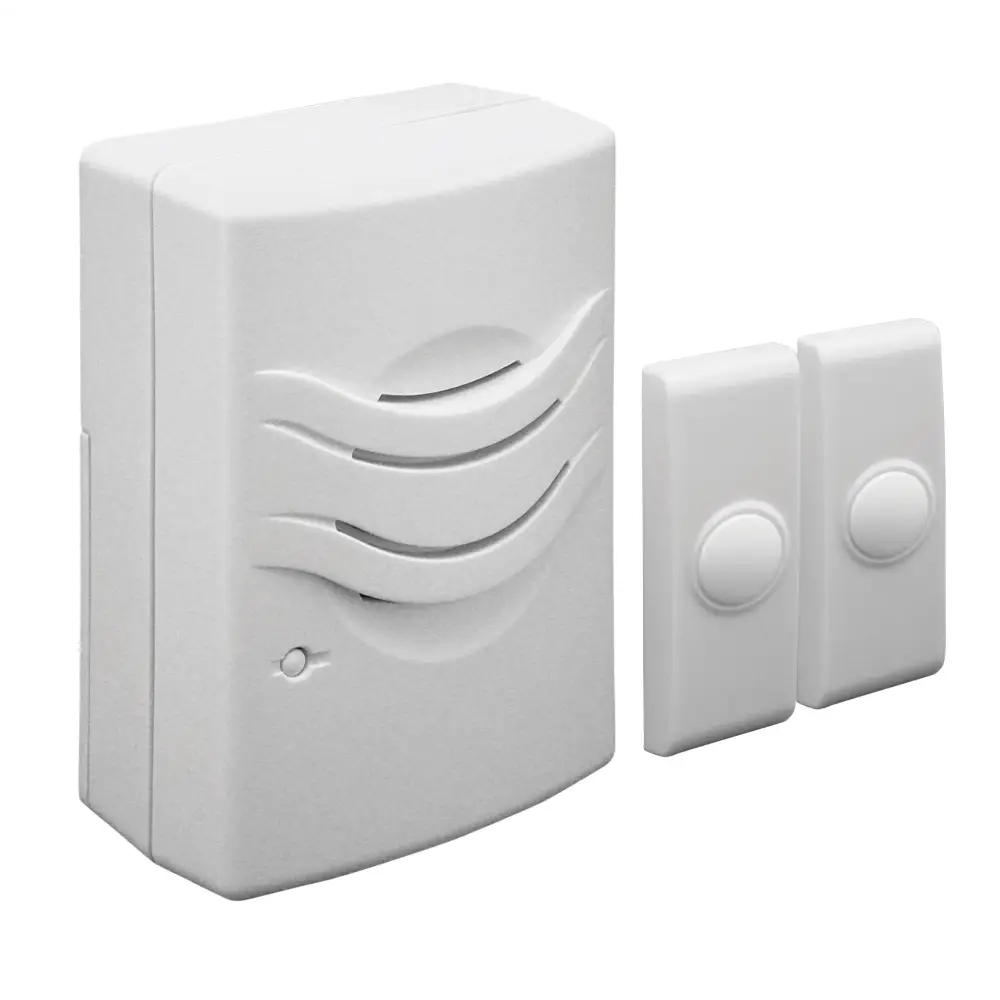 IQ America Wireless Plugin Door Chime Door Bell 2 PushButtons 2 Melody Notes 100 foot Range White - Plug in Door Bell