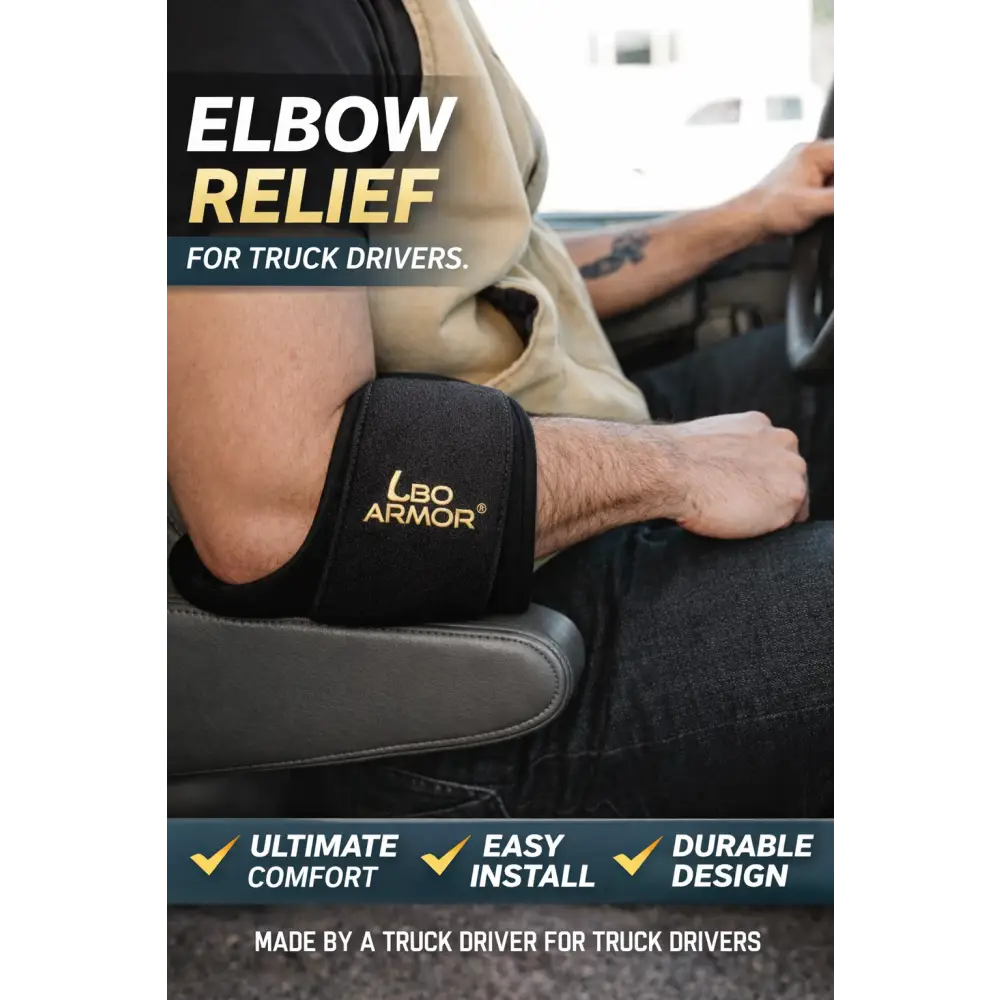 LBO Armor elbow pad for truck drivers with gold lettering