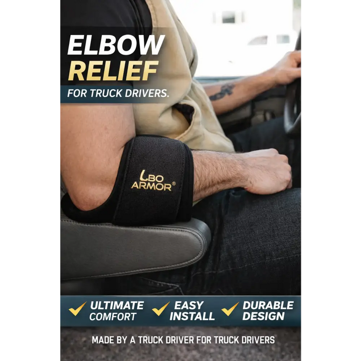 LBO Armor elbow pad for truck drivers with gold lettering