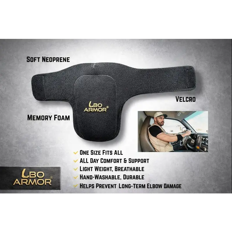 LBO Armor elbow pad: black neoprene support with memory foam, Velcro