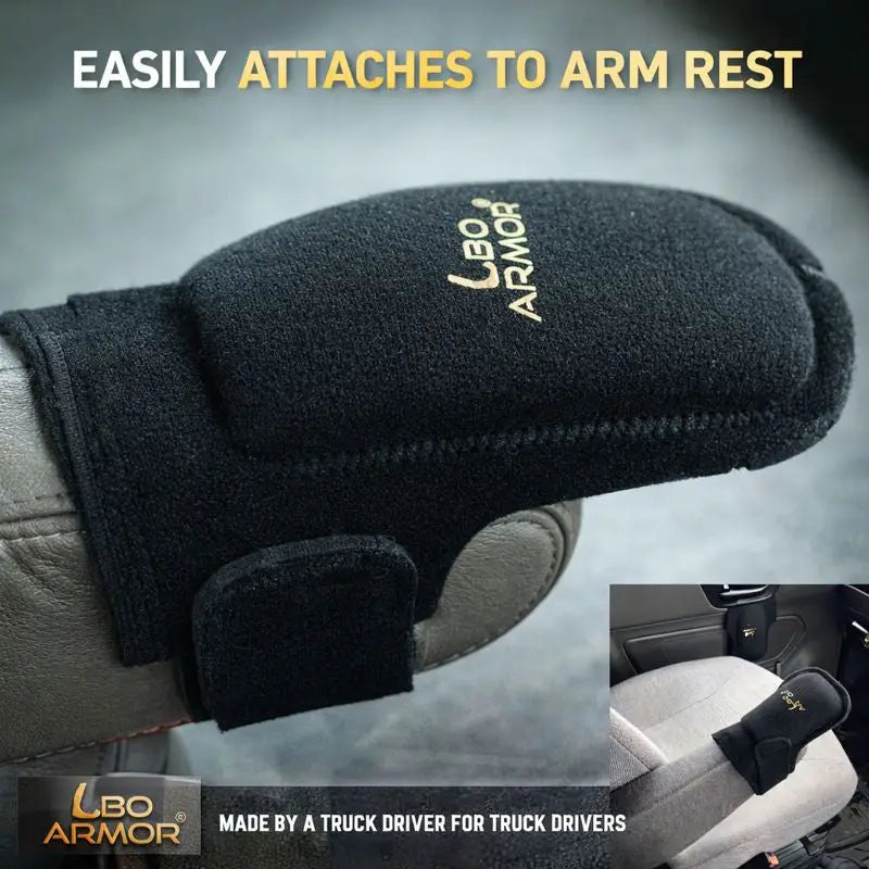 Black LBO Armor elbow pad armrest with soft fabric and Velcro strap