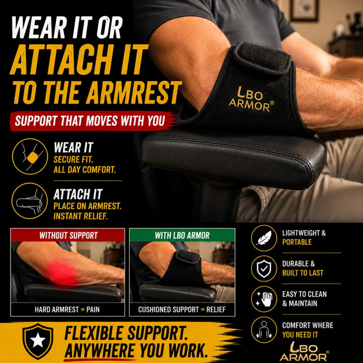 Black lbo armor truck driver elbow pad with adjustable strap cushioned padding for armrest joint pain relief and vehicle door panel cushion