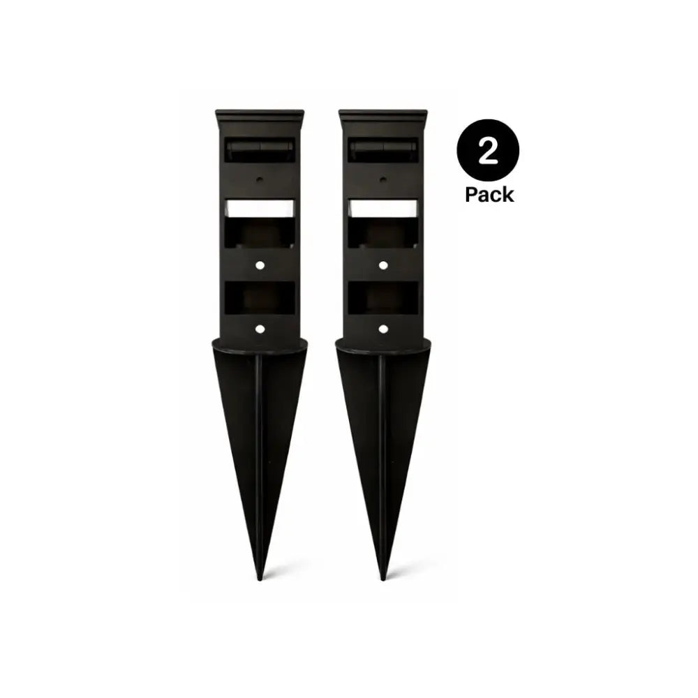Black metal no-dig garden trellis anchors with integrated led lights and heavy duty wood stake ground stabilizers 2 pack