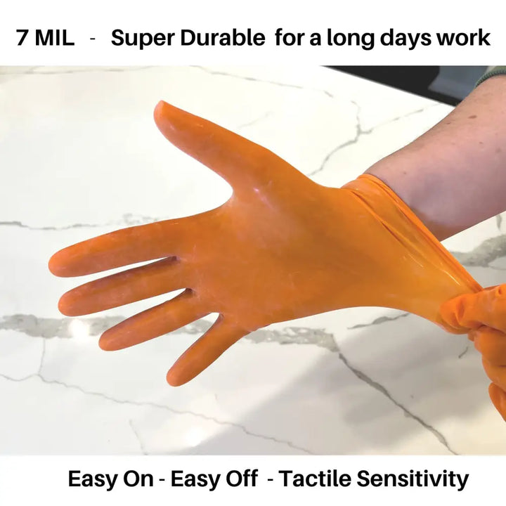 Bright orange natural rubber disposable latex low protein safety gloves with smooth glossy finish for american use