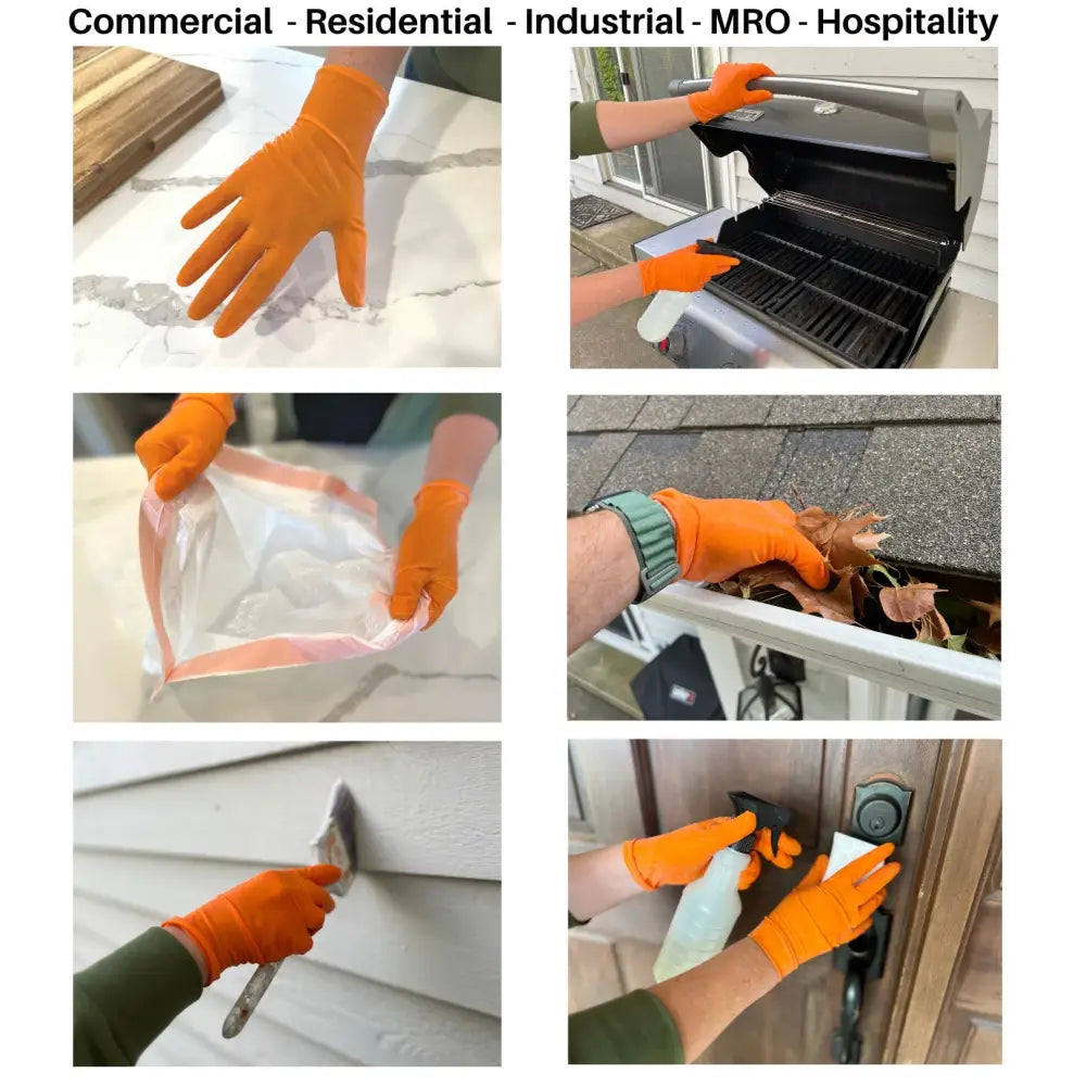 Bright orange natural rubber disposable latex low protein safety gloves for cleaning and maintenance tasks american use
