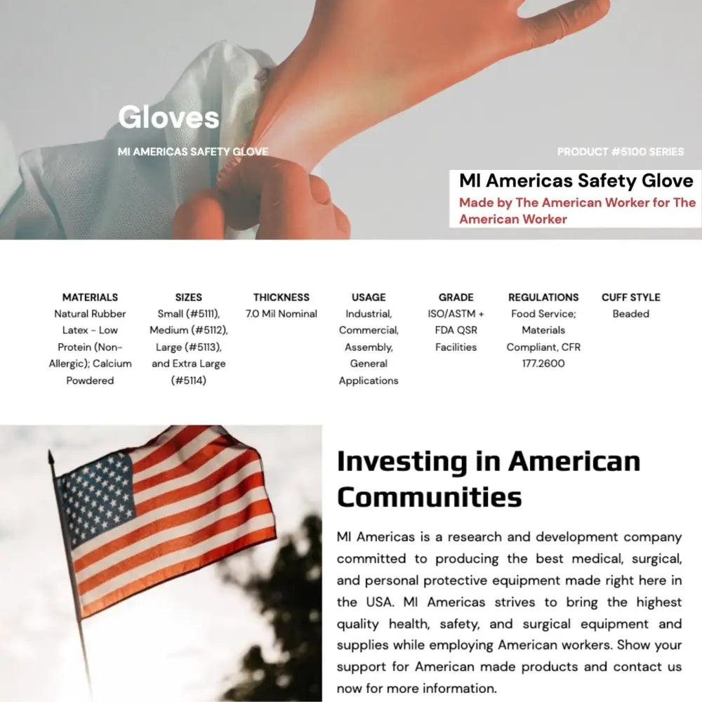 White latex low protein safety glove with beaded cuff by mi americas for industrial natural rubber disposable use