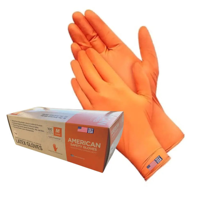 Orange natural rubber disposable latex low protein safety gloves with box for american safety use