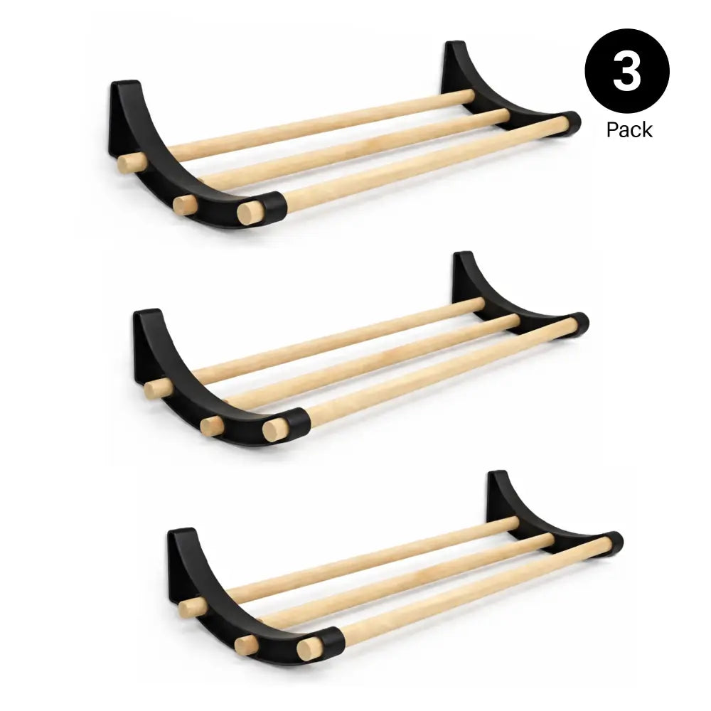 Black and light wood three-bar professional pegboard roll storage rack
