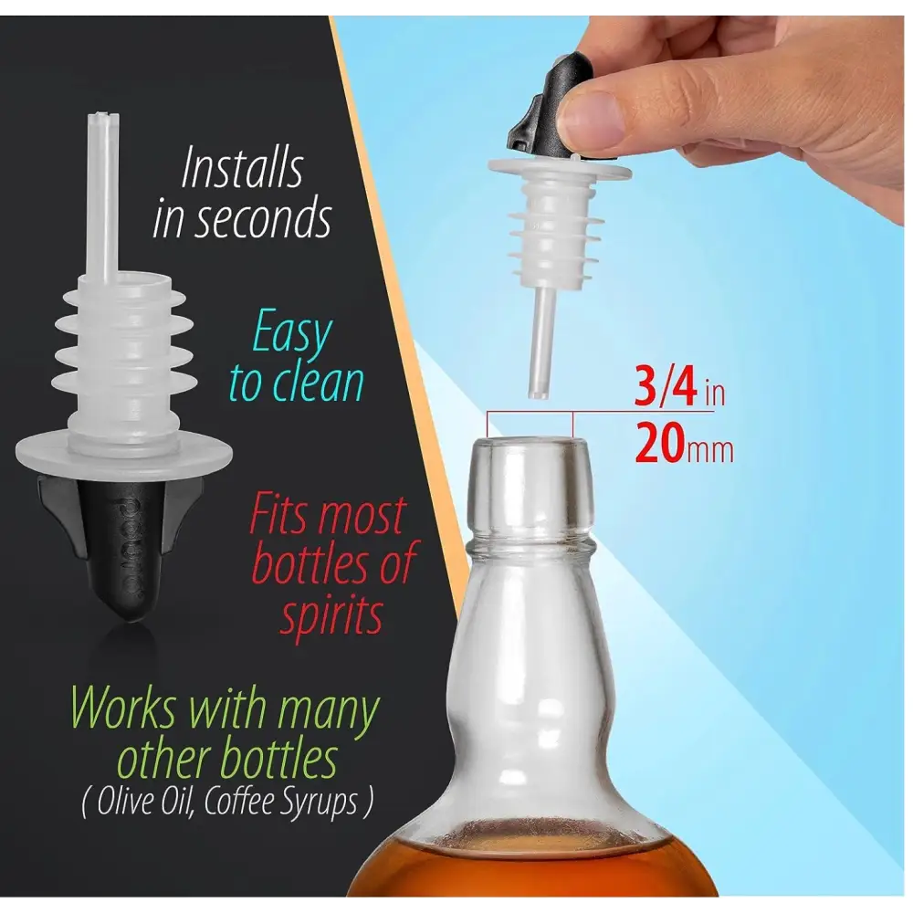 Pouro Bottle Pourer Spout Twist-to-Open for Oil Vinegar Liquor Wine BPA-Free Made in USA Black - Beverage Dispenser