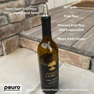 Pouro Bottle Pourer Spout Twist-to-Open for Oil Vinegar Liquor Wine BPA-Free Made in USA Chrome - Beverage Dispenser