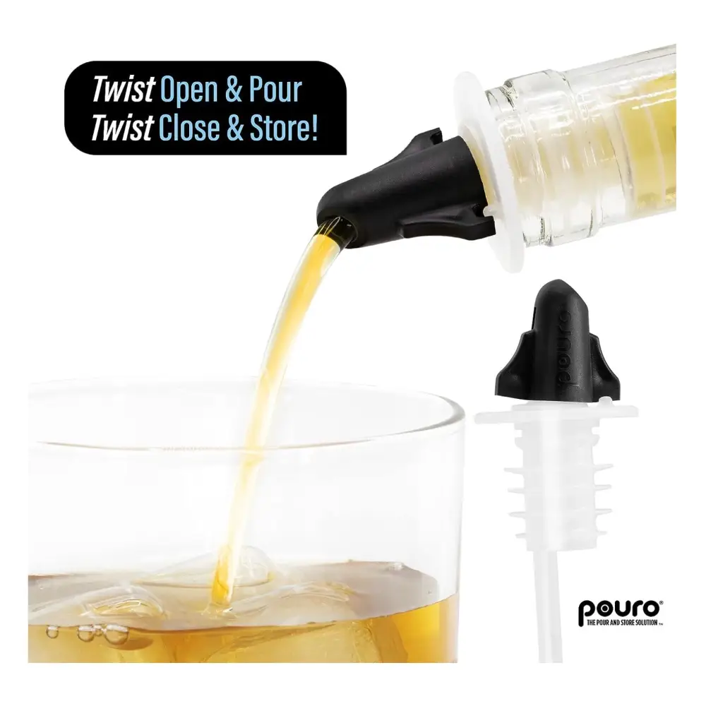 Pouro Bottle Pourer Spout Twist-to-Open for Oil Vinegar Liquor Wine BPA-Free Made in USA Black - Beverage Dispenser
