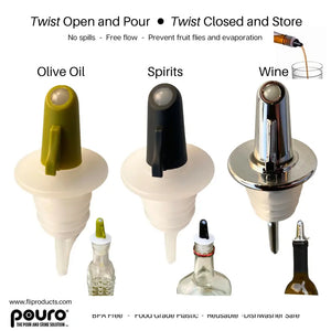 Pouro Bottle Pourer Spout Twist-to-Open for Oil Vinegar Liquor Wine BPA-Free Made in USA Green - Beverage Dispenser