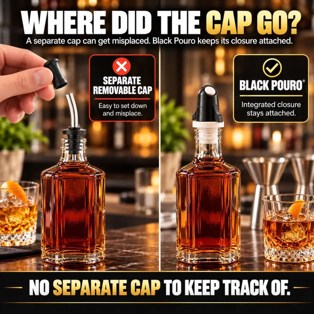 Pouro® Black Alcohol, Liquor, Mix and Syrup Bottle Pouring Spout