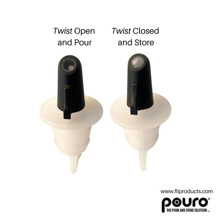 Pouro black bar pourer spout — ergonomic twist-open design for controlled pouring from liquor and spirits bottles