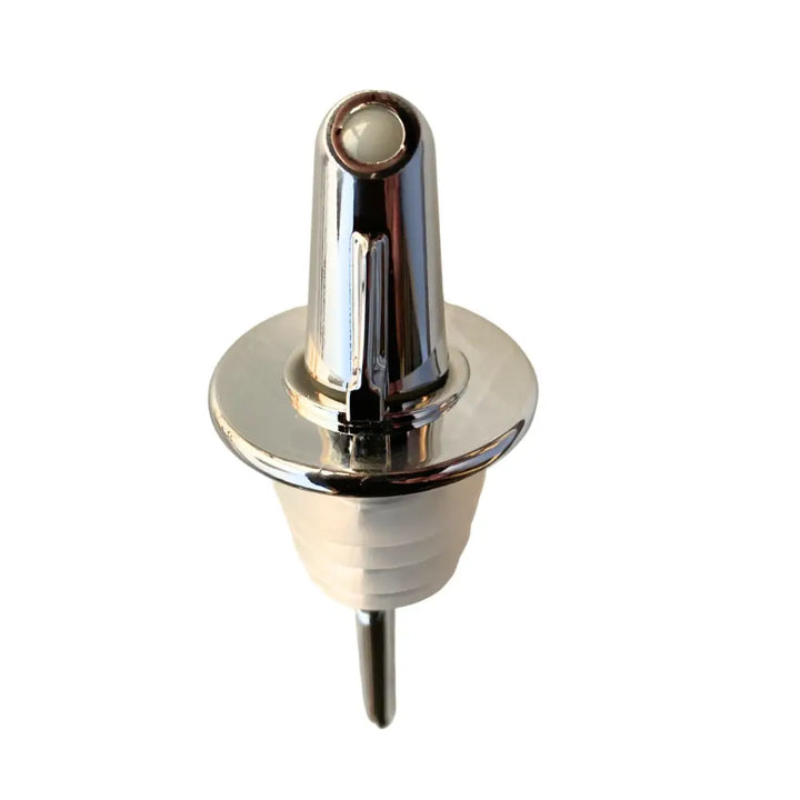 Silver-toned metal pouro bottle pourer spout with rubber stopper for easy wine pouring and bottle sealing