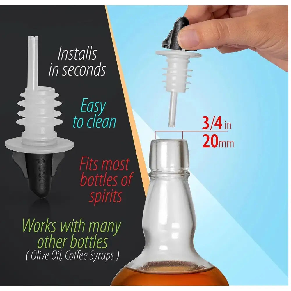 Pouro bottle pourer spout in white and black plastic with a threaded design for easy installation on olive oil bottles