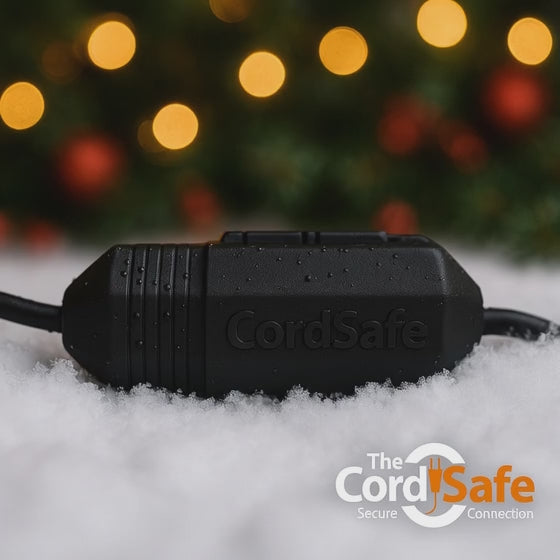 CordSafe PLUS Black Extension Cord Cover - Weather-Resistant Plug Protector for 12-18 AWG, Outdoor Safe, Made in USA
