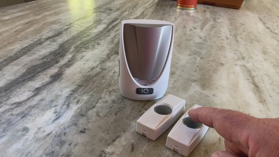 IQ America Powered Wireless Portable Door Bell Chime with Visual Alert Kit | 6 Chime Tones | 4 Volume Levels| 2 Buttons White