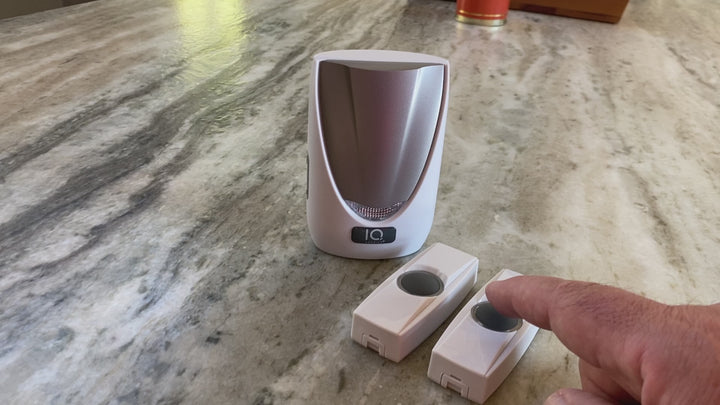 IQ America Powered Wireless Portable Door Bell Chime with Visual Alert Kit | 6 Chime Tones | 4 Volume Levels| 2 Buttons White