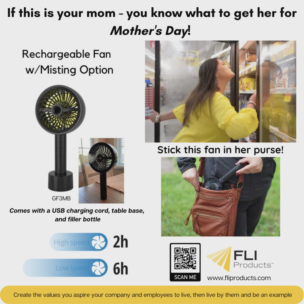 
            
                Load and play video in Gallery viewer, GF3 Handheld Portable Fan with Misting Option, Rechargeable Battery Operated Desk Fan for Travel, Outdoors, Camping, Hiking, 5in with Desktop Charger and USB(White)
            
        