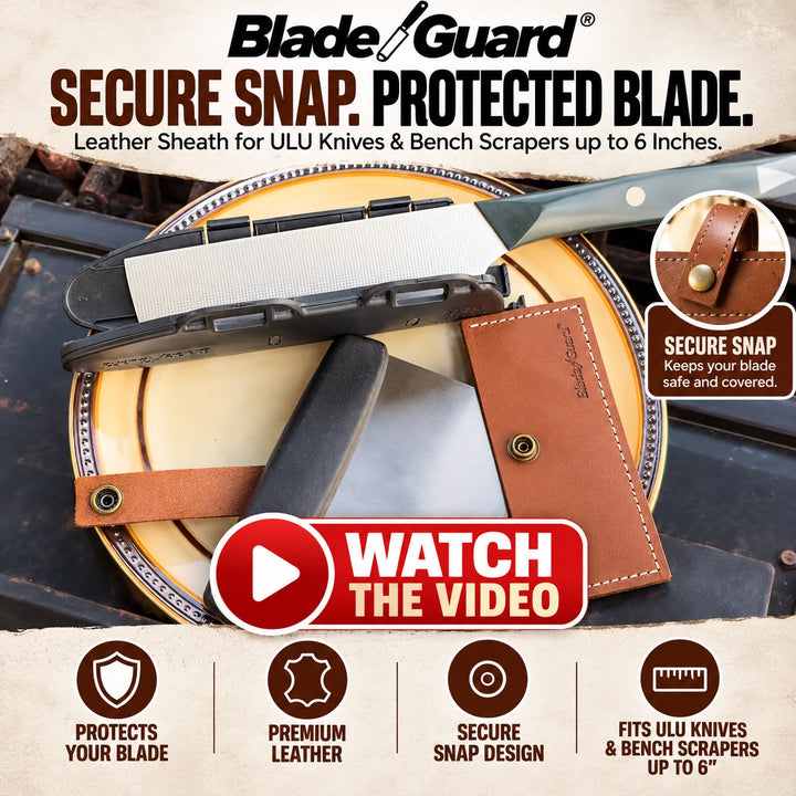 Blade Guard leather ULU knife and bench scraper sheath product video