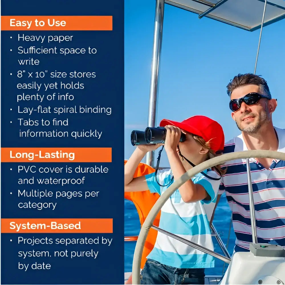 Pvc-covered waterproof ship’s log with lay-flat spiral binding 8 x 10 for easy writing all-in-one captain’s logbook