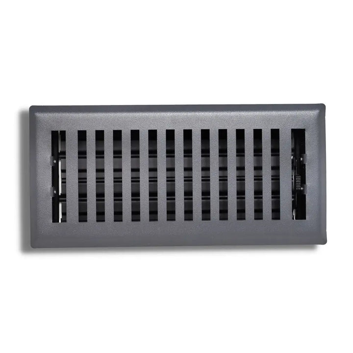 Gray rectangular floor register with vertical slats and black interior by sierra grates contemporary steel floor register
