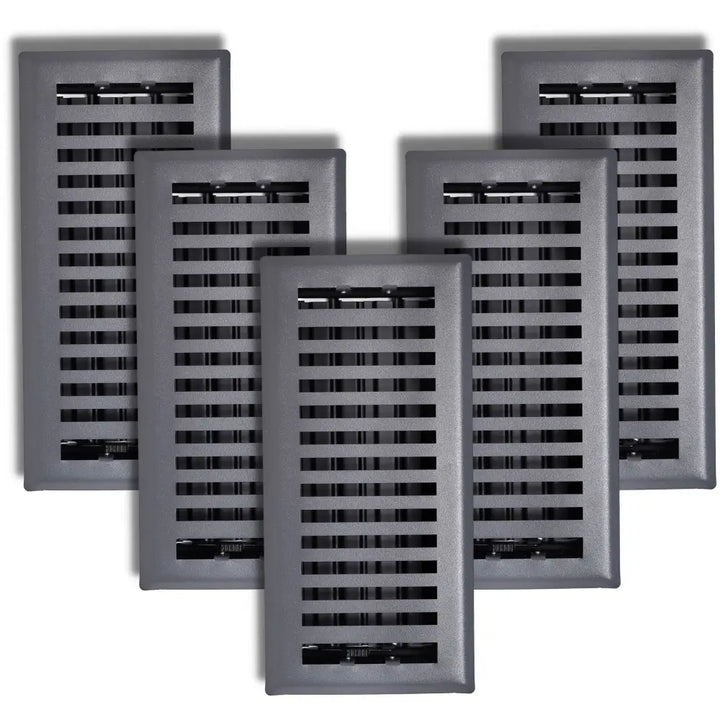 Gray rectangular floor registers with horizontal slats and matte finish from sierra grates contemporary black steel vent cover