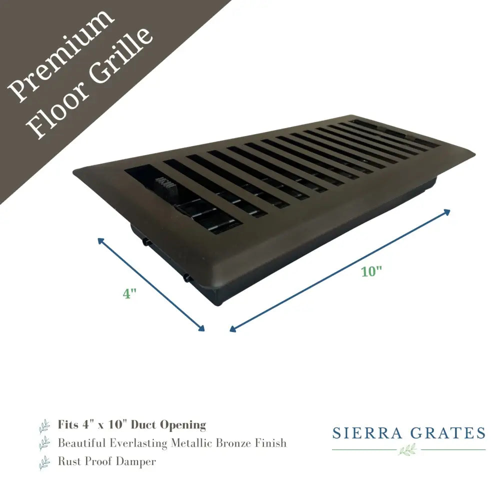 Sierra Grates Contemporary black steel floor register with matte metallic bronze finish and horizontal vent cover slats