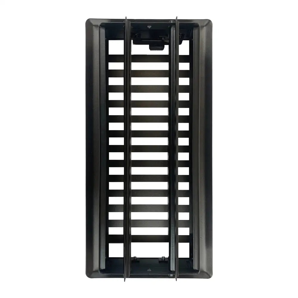 Black rectangular steel floor register with horizontal slats and modern design from sierra grates contemporary series