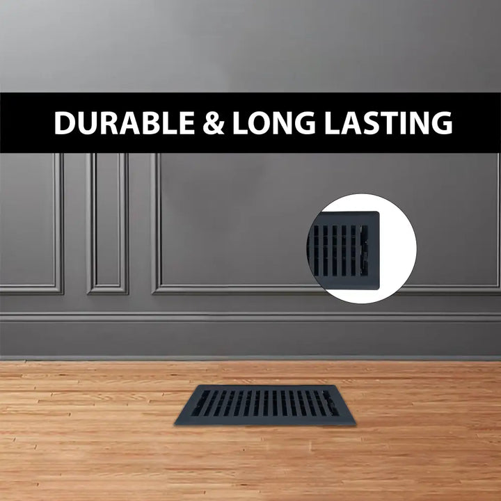 Black rectangular sierra grates contemporary steel floor register with vertical slats and durable vent cover design