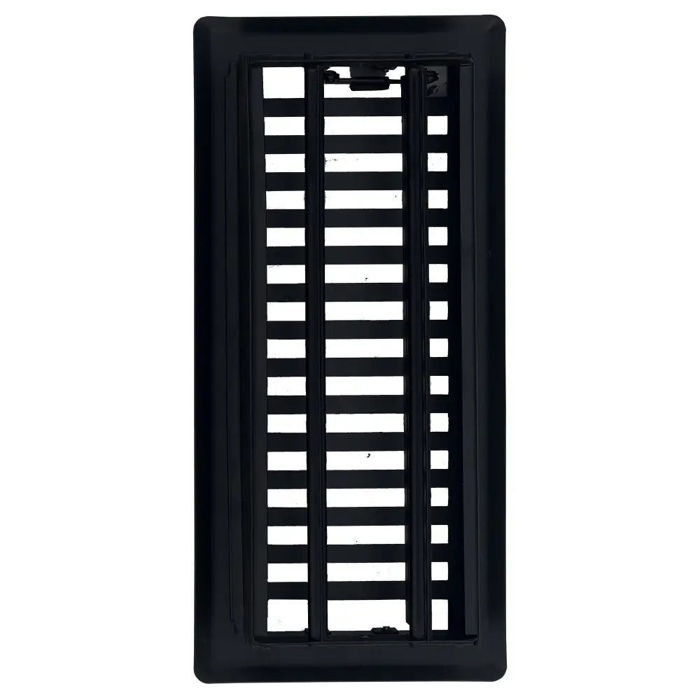 Black steel sierra grates contemporary floor register with vertical slats and central latch vent cover