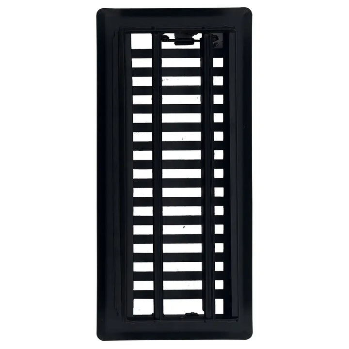 Black steel sierra grates contemporary floor register with vertical slats and central latch vent cover