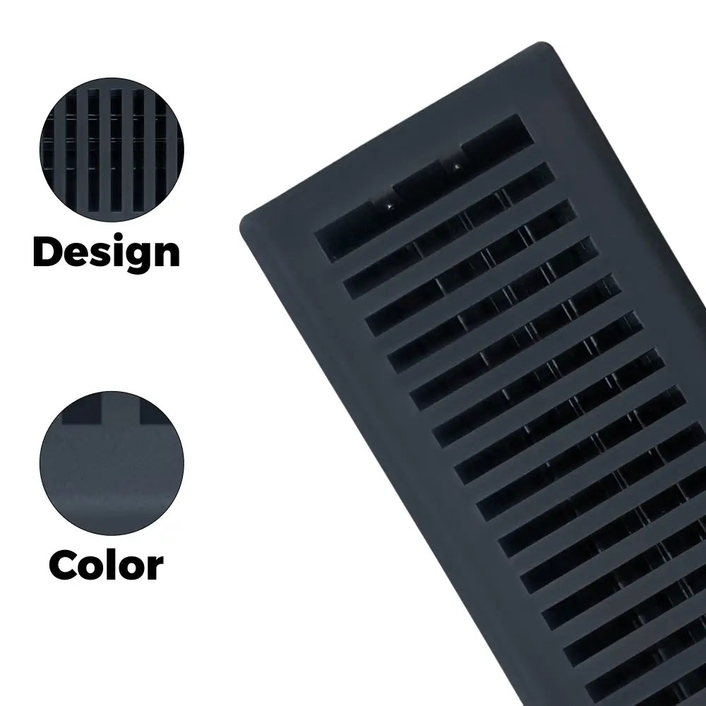 Black rectangular vent cover with horizontal slats and matte finish from sierra grates contemporary steel floor register
