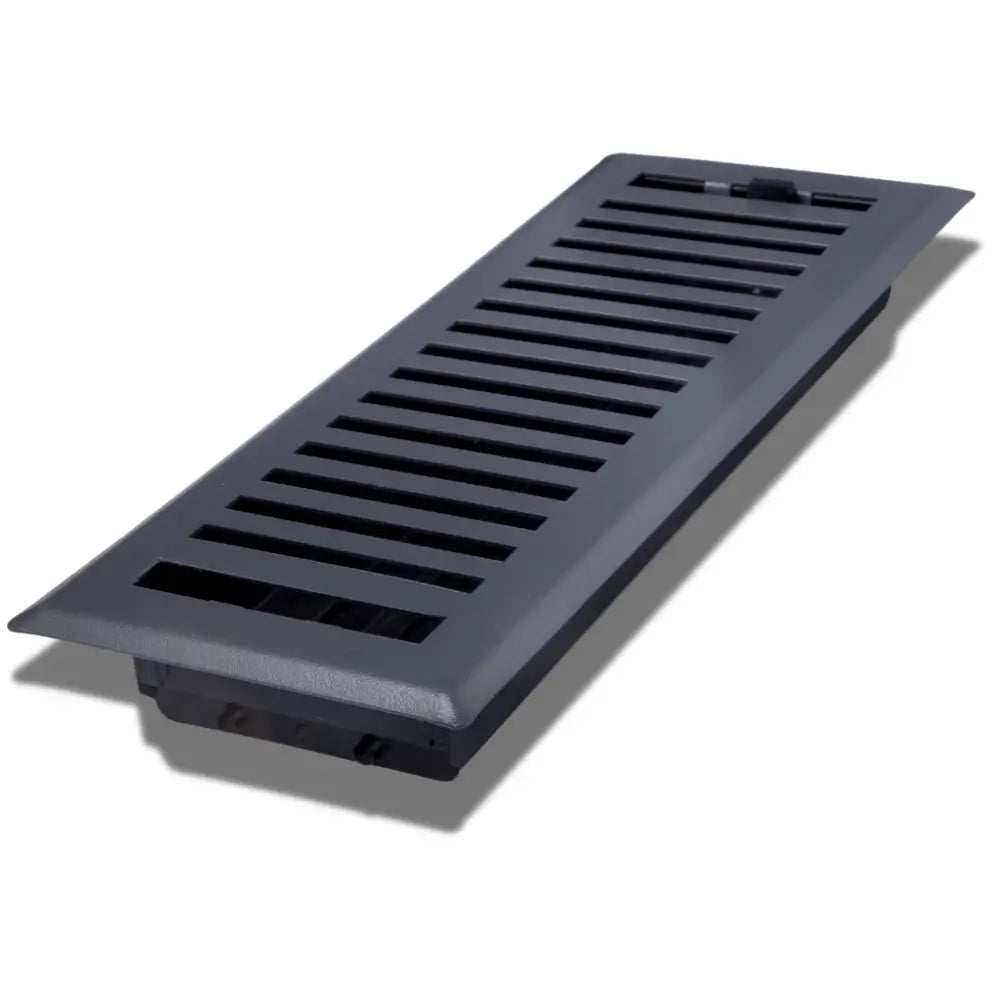 Black metal floor register with horizontal slats and raised edge from sierra grates contemporary steel floor register